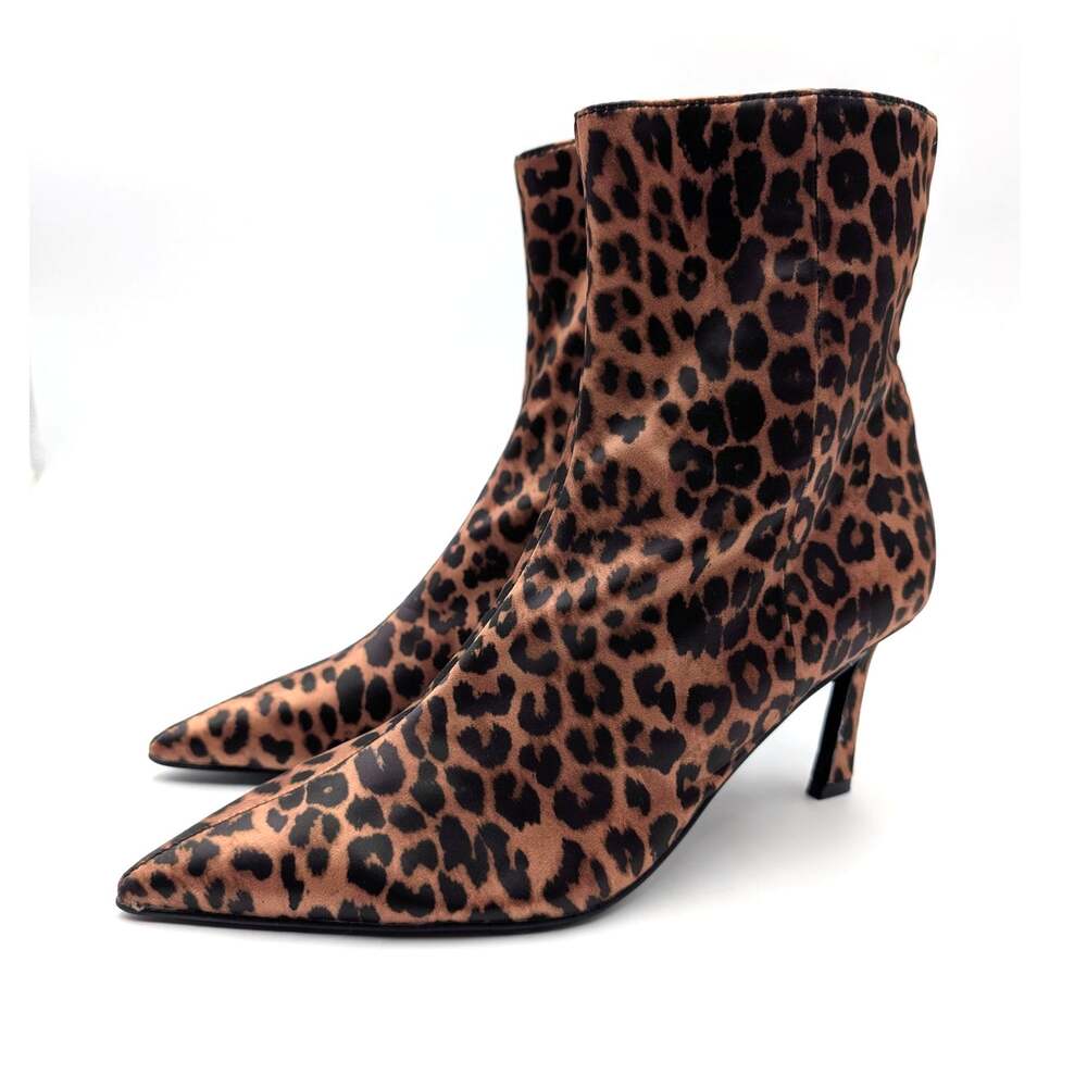 Steve Madden Leena Pointed Toe Ankle Bootie Women's Black Leopard Sz US8M EU38.5
